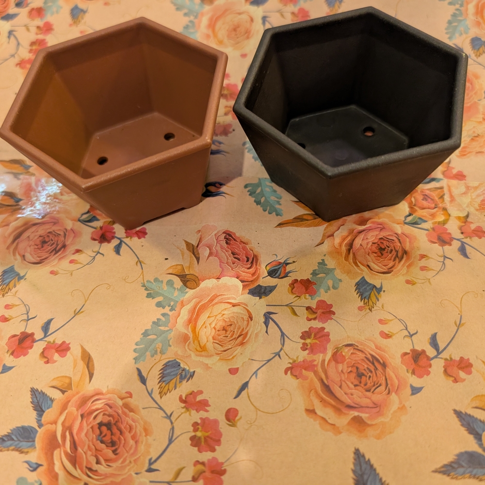 Hexagonal Brown and Black Planter Set